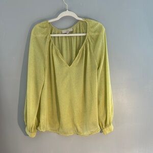 LOFT Green  Puff Sleeve Blouse Relaxed Fit